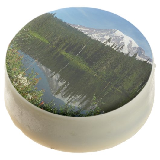 Mount Rainier Lake Reflection with Wildflowers Chocolate Covered Oreo (Angled)