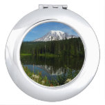 Mount Rainier Lake Reflection with Wildflowers Compact Mirror