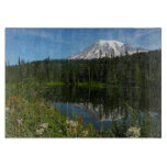 Mount Rainier Lake Reflection with Wildflowers Cutting Board