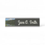 Mount Rainier Lake Reflection with Wildflowers Desk Name Plate