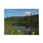 Mount Rainier Lake Reflection with Wildflowers Doormat