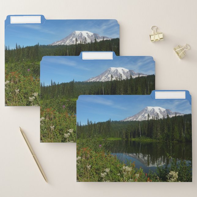Mount Rainier Lake Reflection with Wildflowers File Folder (Set)
