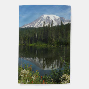 Mount Rainier Lake Reflection with Wildflowers Garden Flag