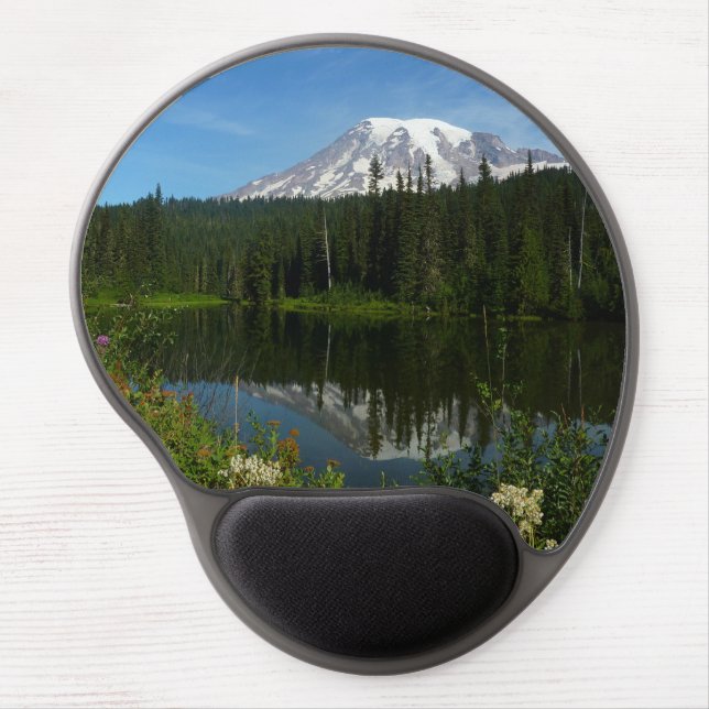 Mount Rainier Lake Reflection with Wildflowers Gel Mouse Pad (Front)