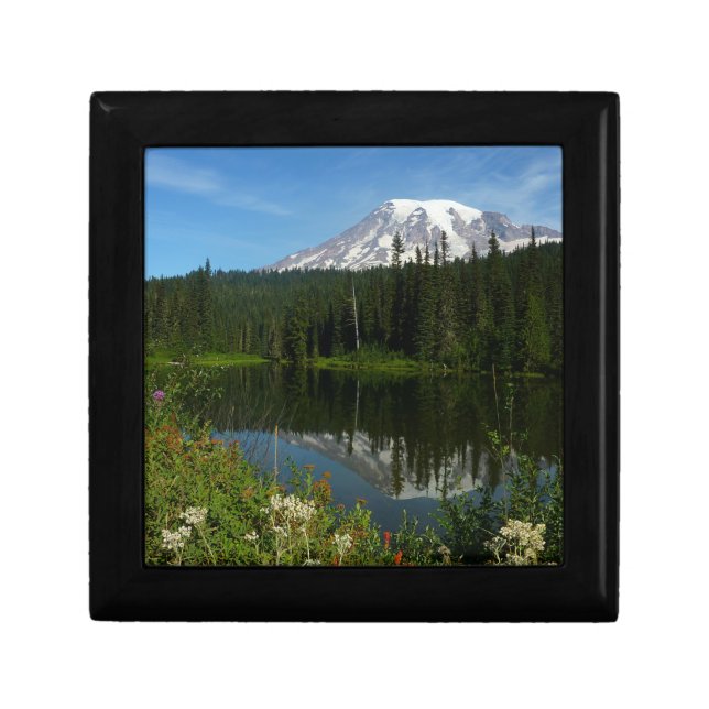 Mount Rainier Lake Reflection with Wildflowers Gift Box (Front)