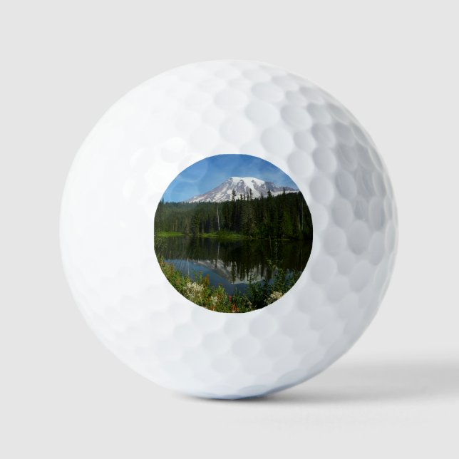 Mount Rainier Lake Reflection with Wildflowers Golf Balls (Front)