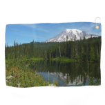Mount Rainier Lake Reflection with Wildflowers Golf Towel
