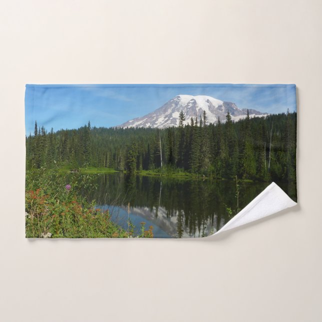 Mount Rainier Lake Reflection with Wildflowers Hand Towel (Hand Towel)
