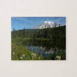 Mount Rainier Lake Reflection with Wildflowers Jigsaw Puzzle