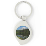 Mount Rainier Lake Reflection with Wildflowers Keychain