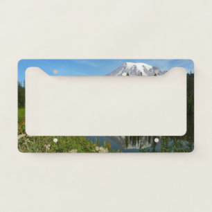 Mount Rainier Lake Reflection with Wildflowers License Plate Frame