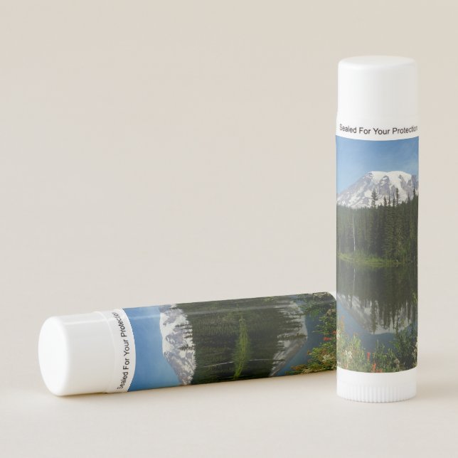 Mount Rainier Lake Reflection with Wildflowers Lip Balm (Front)
