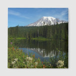 Mount Rainier Lake Reflection with Wildflowers Magnet