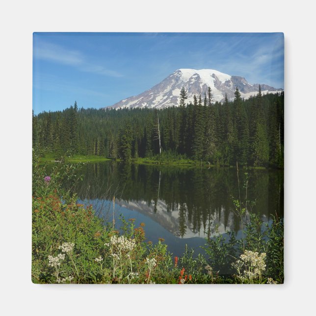 Mount Rainier Lake Reflection with Wildflowers Magnet (Front)