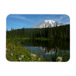 Mount Rainier Lake Reflection with Wildflowers Magnet