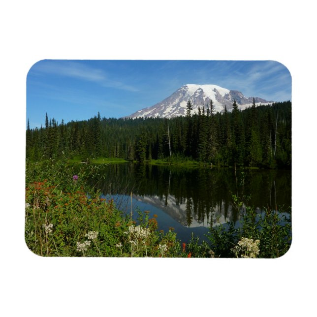 Mount Rainier Lake Reflection with Wildflowers Magnet (Horizontal)