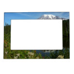 Mount Rainier Lake Reflection with Wildflowers Magnetic Frame