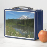 Mount Rainier Lake Reflection with Wildflowers Metal Lunch Box