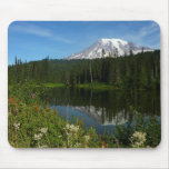 Mount Rainier Lake Reflection with Wildflowers Mouse Pad