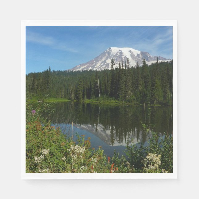 Mount Rainier Lake Reflection with Wildflowers Napkins (Front)