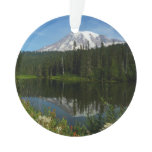 Mount Rainier Lake Reflection with Wildflowers Ornament
