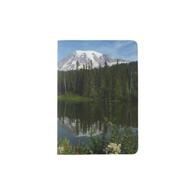 Mount Rainier Lake Reflection with Wildflowers Passport Holder (Front)