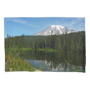 Mount Rainier Lake Reflection with Wildflowers Pillow Case