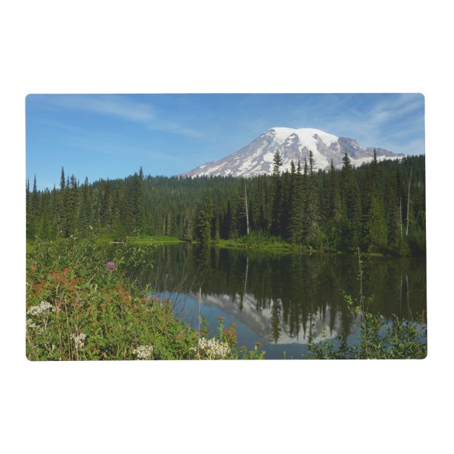 Mount Rainier Lake Reflection with Wildflowers Placemat (Front)