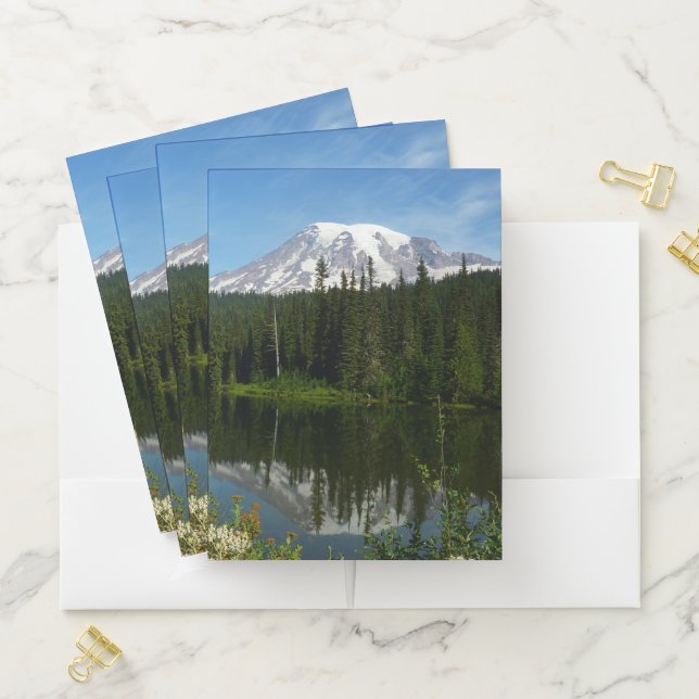 Mount Rainier Lake Reflection with Wildflowers Pocket Folder (In Situ)