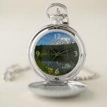 Mount Rainier Lake Reflection with Wildflowers Pocket Watch