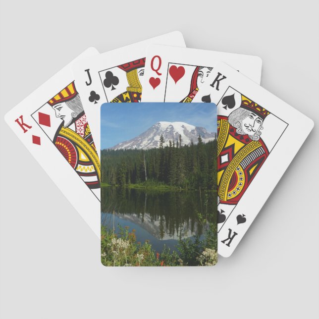 Mount Rainier Lake Reflection with Wildflowers Poker Cards (Back)
