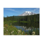 Mount Rainier Lake Reflection with Wildflowers Postcard