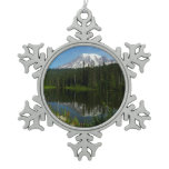 Mount Rainier Lake Reflection with Wildflowers Snowflake Pewter Christmas Ornament