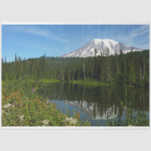 Mount Rainier Lake Reflection with Wildflowers Tissue Paper