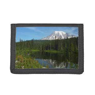 Mount Rainier Lake Reflection with Wildflowers Trifold Wallet