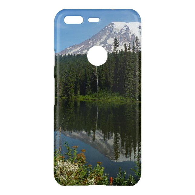 Mount Rainier Lake Reflection with Wildflowers Uncommon Google Pixel Case (Back)