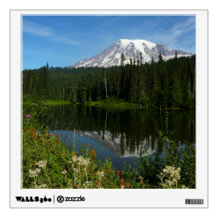 Mount Rainier Lake Reflection with Wildflowers Wall Decal
