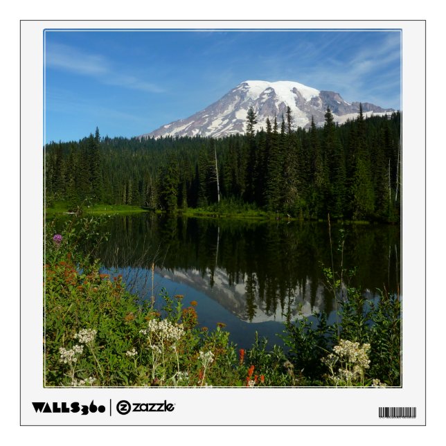 Mount Rainier Lake Reflection with Wildflowers Wall Decal (Front)