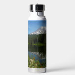 Mount Rainier Lake Reflection with Wildflowers Water Bottle