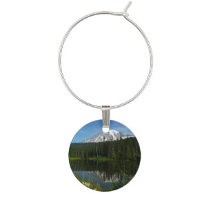 Mount Rainier Lake Reflection with Wildflowers Wine Charm