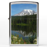 Mount Rainier Lake Reflection with Wildflowers Zippo Lighter
