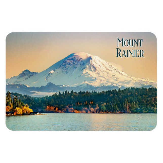 Mount Rainier Lake Washington Pacific Northwest Magnet (Horizontal)