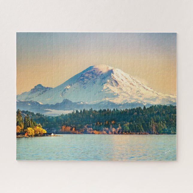 Mount Rainier Lake Washington Sunset Fine Art Jigsaw Puzzle (Horizontal)