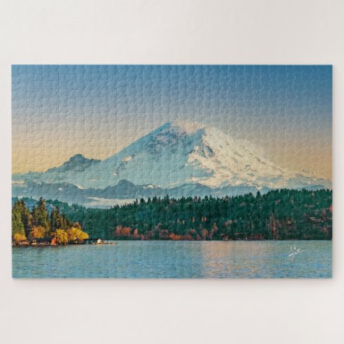 Mount Rainier  Lake Washington Sunset Fine Art Jigsaw Puzzle