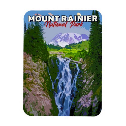 Mount Rainier Landscape Waterfall Photo Magnet