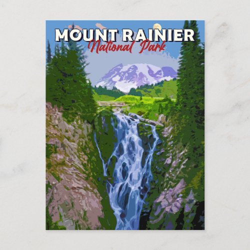 Mount Rainier Landscape Waterfall Postcard