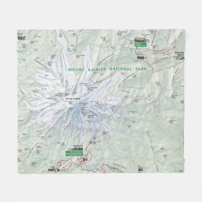 Mount Rainier map fleece blanket (Front (Horizontal))