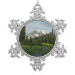 Mount Rainier Morning Light Snowflake Pewter Christmas Ornament