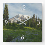 Mount Rainier Morning Light Square Wall Clock