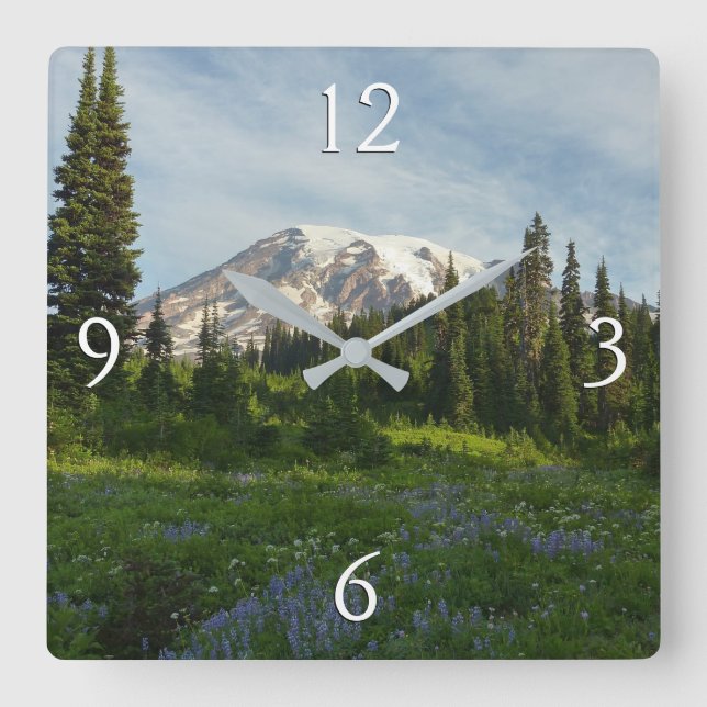 Mount Rainier Morning Light Square Wall Clock (Front)